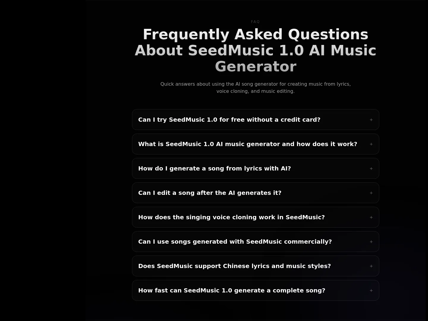 seedmusicai.org — a real FAQ section