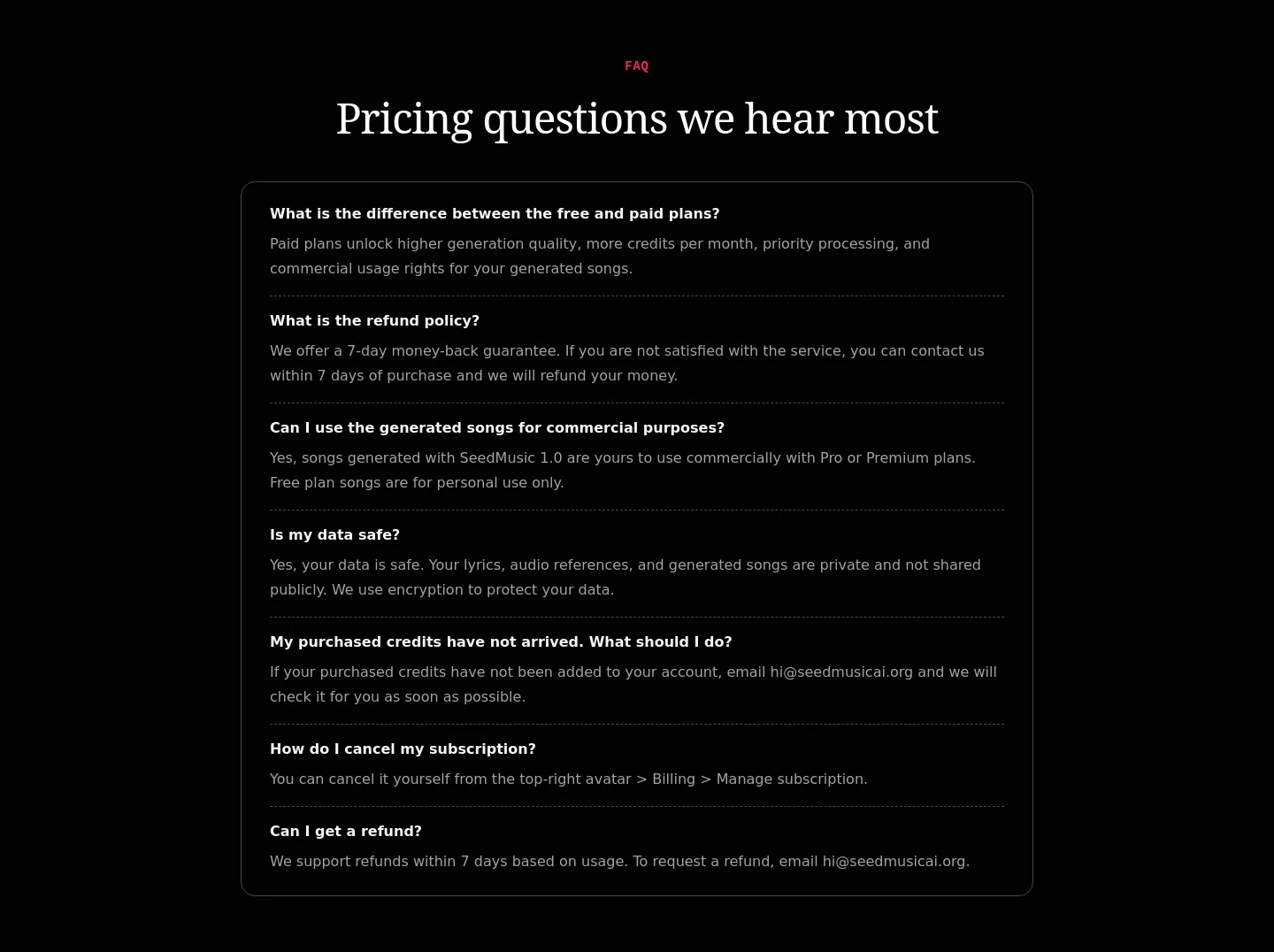 seedmusicai.org FAQ section