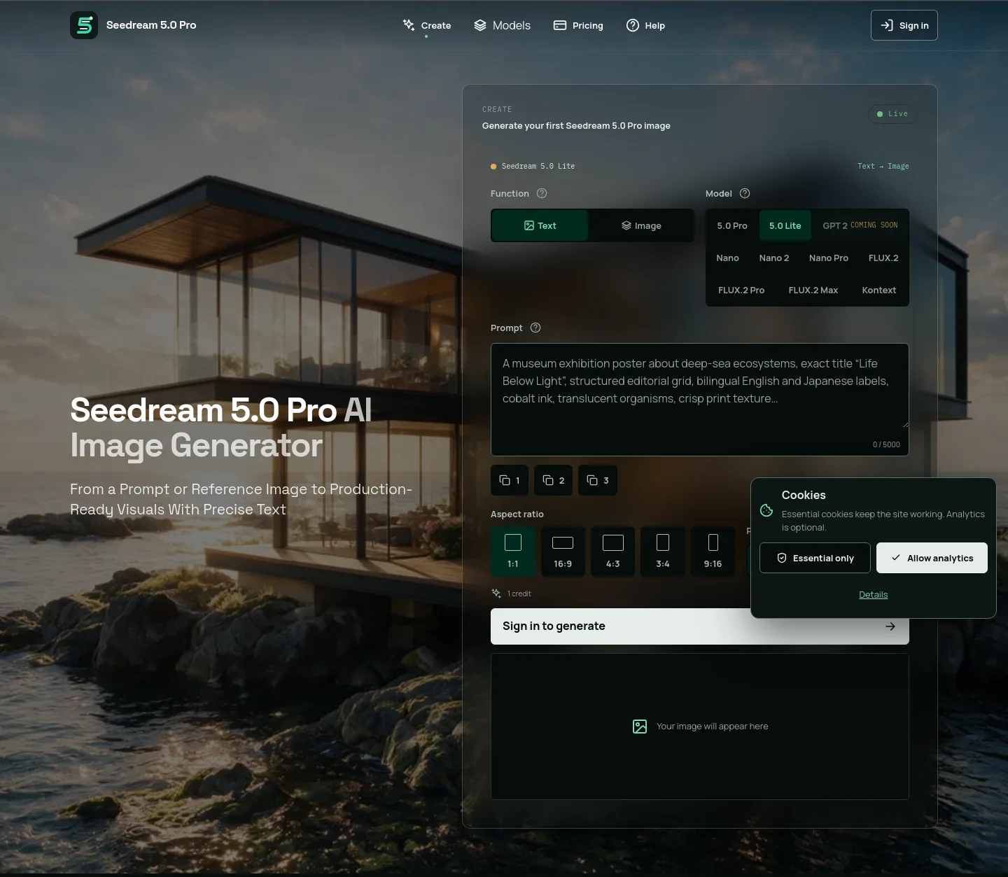 seedream5-pro.im Hero section