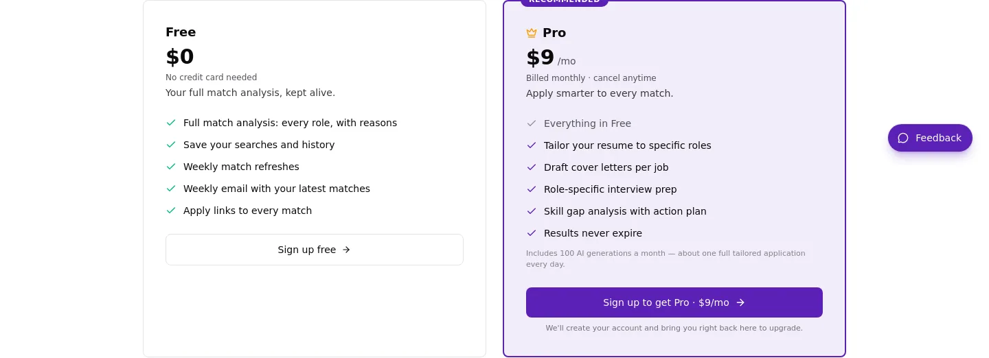 seekerscore.com — a real Pricing section