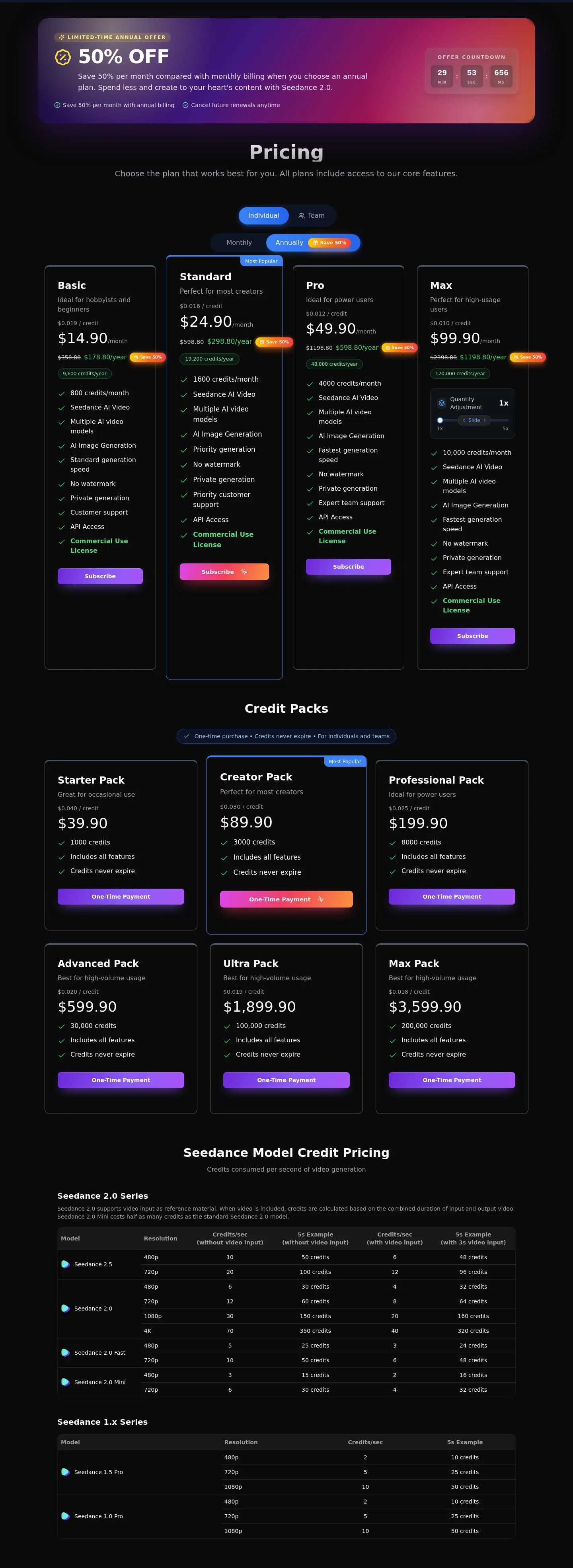 seevio.ai Pricing section