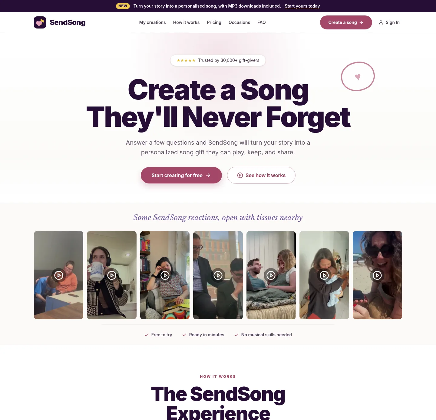 sendsong.org — a measured funnel
