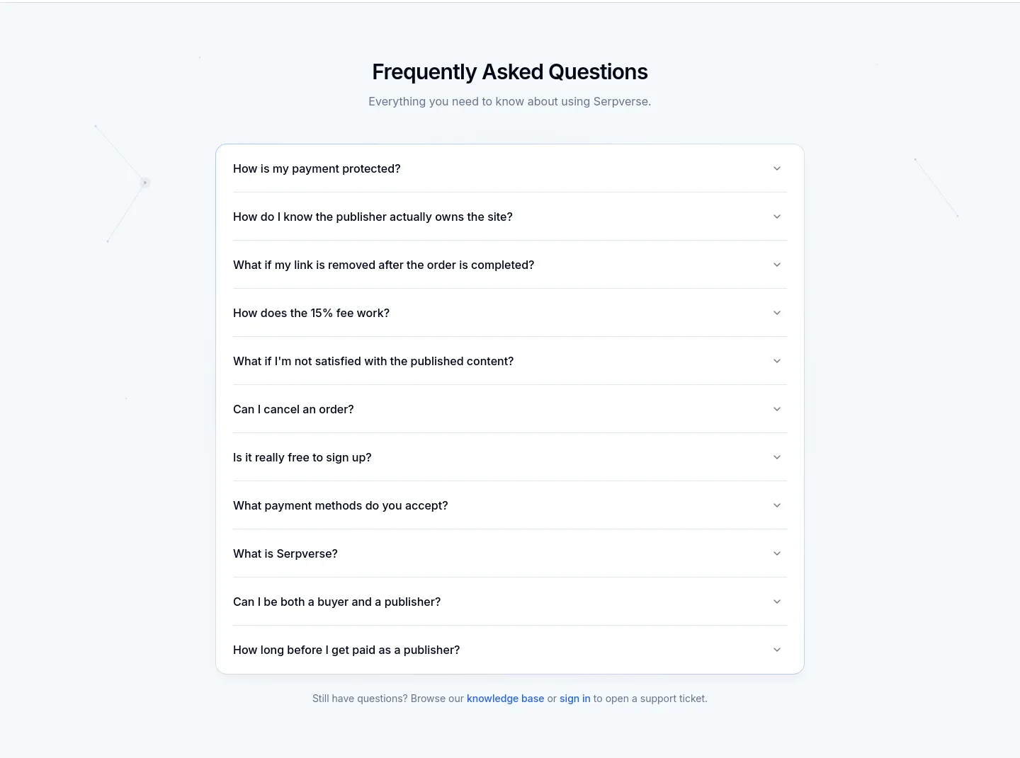 serpverse.io — a real FAQ section