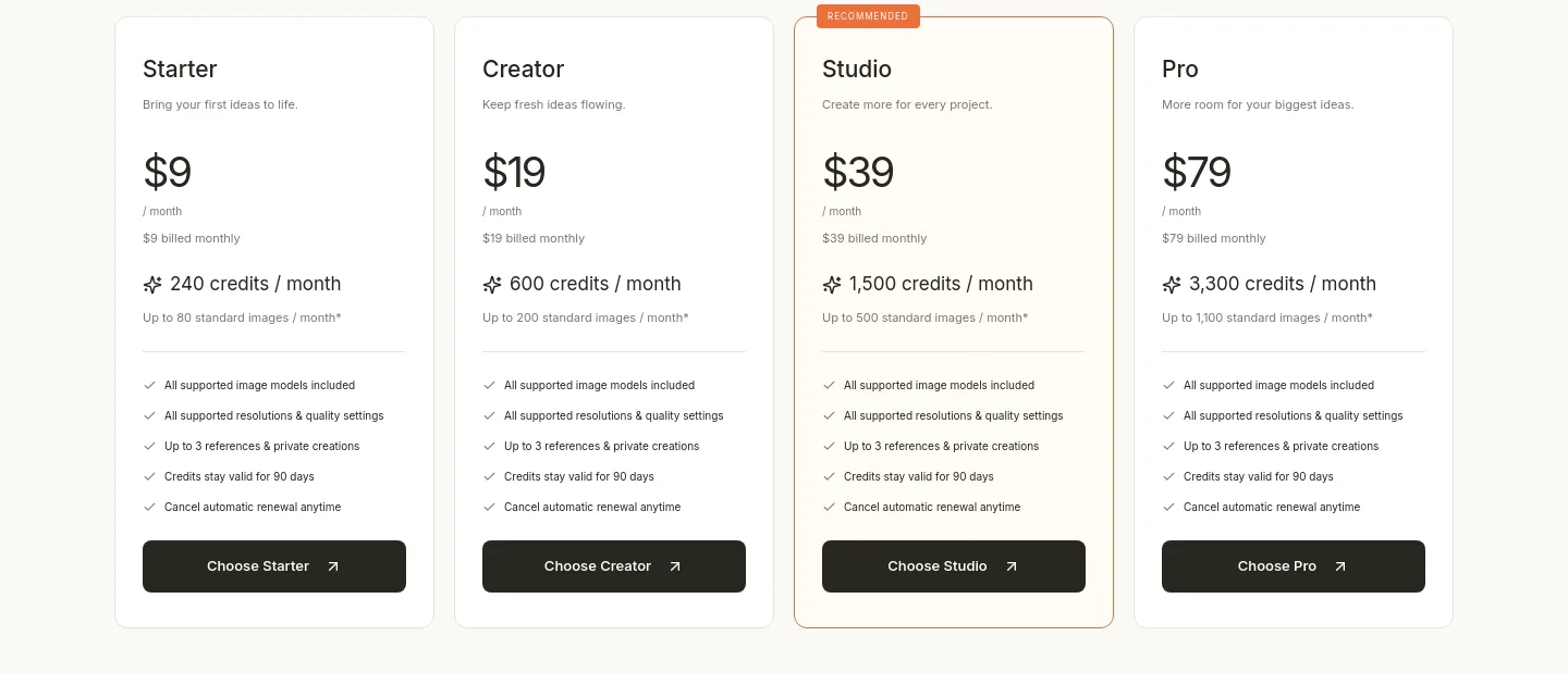 shimmerpic.com — Pricing