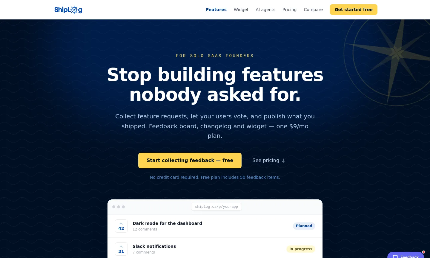 shiplog.ca — Hero + Pricing
