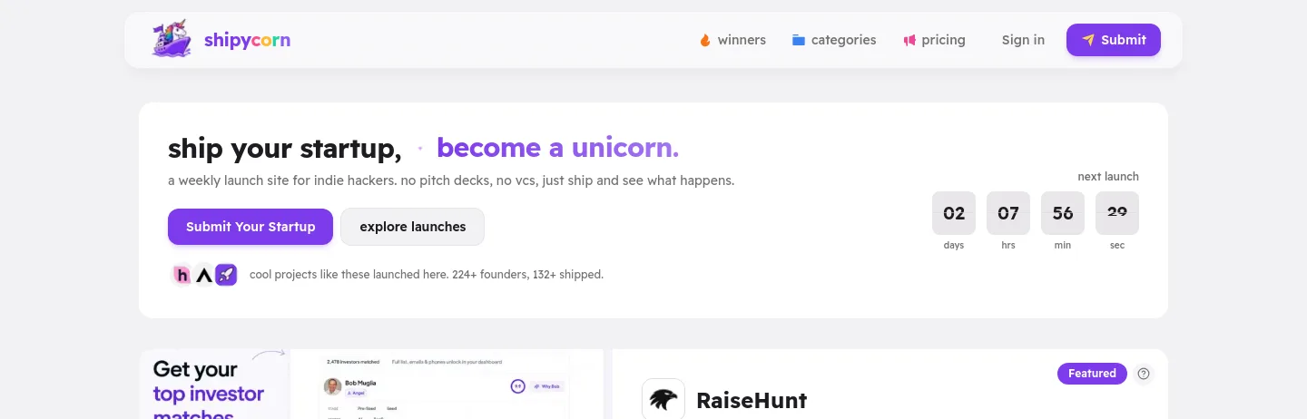 shipycorn.com — a measured funnel