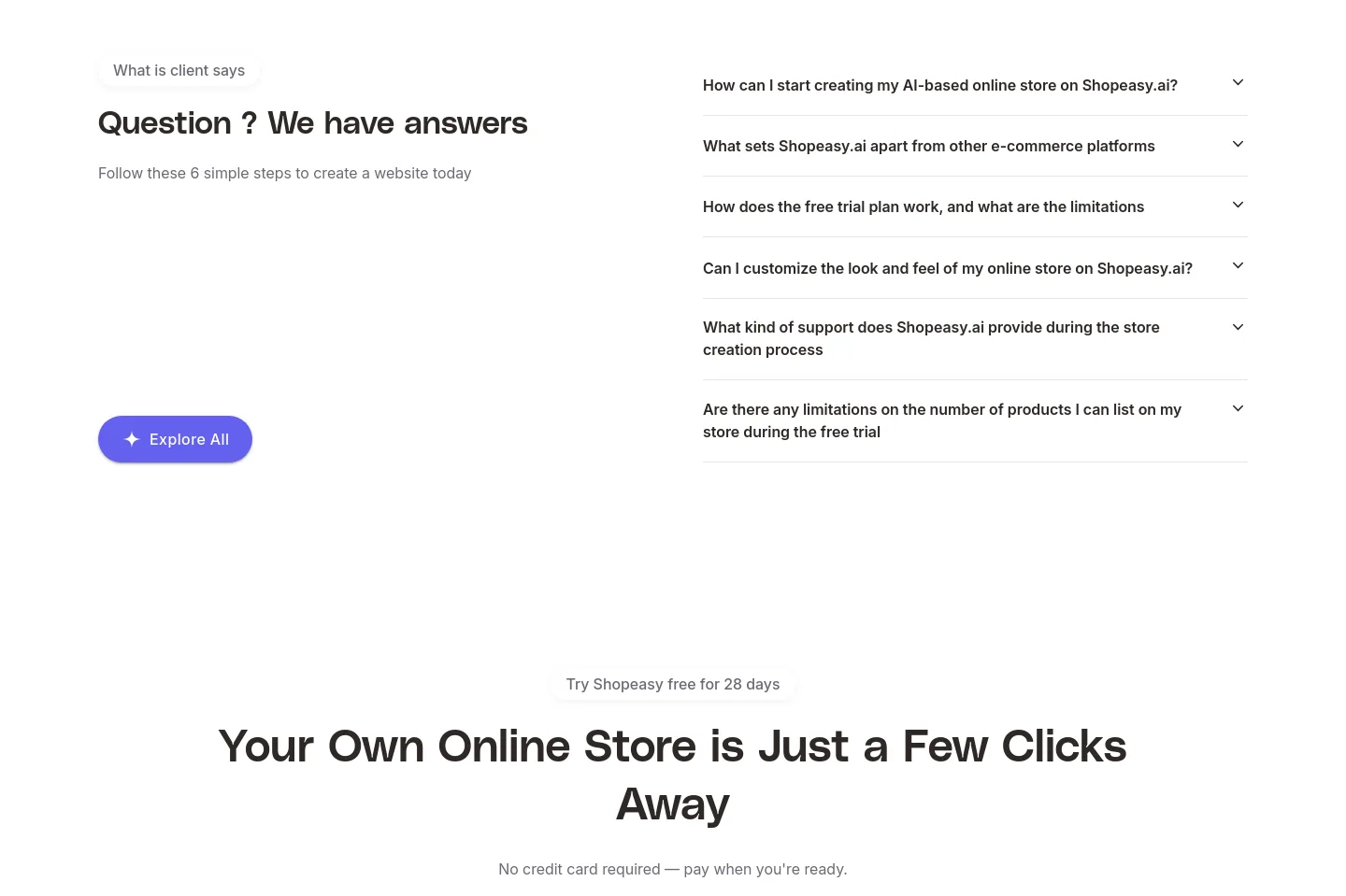 shopeasy.ai FAQ section