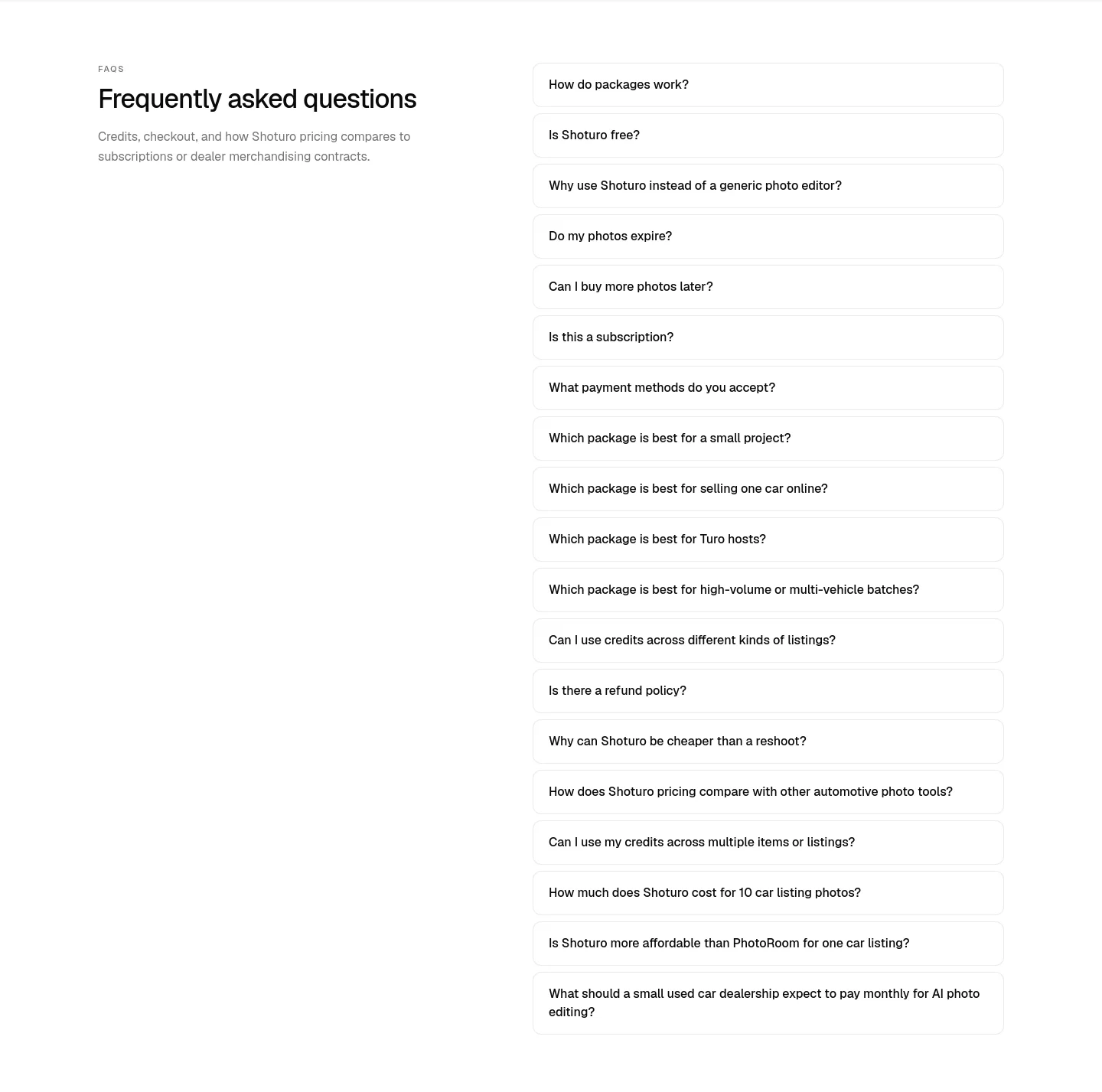shoturo.com — FAQ