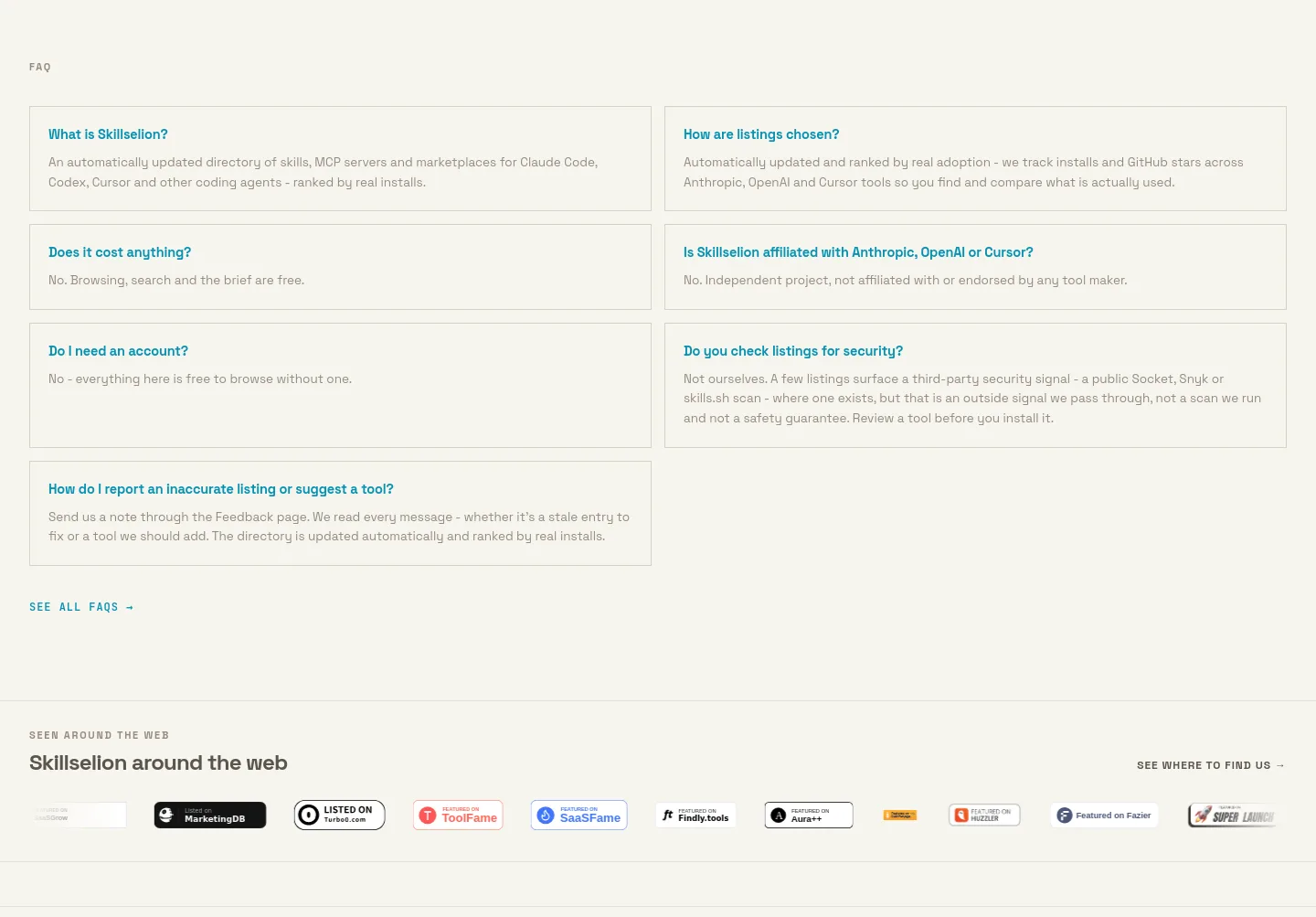 skillselion.com — a real FAQ section
