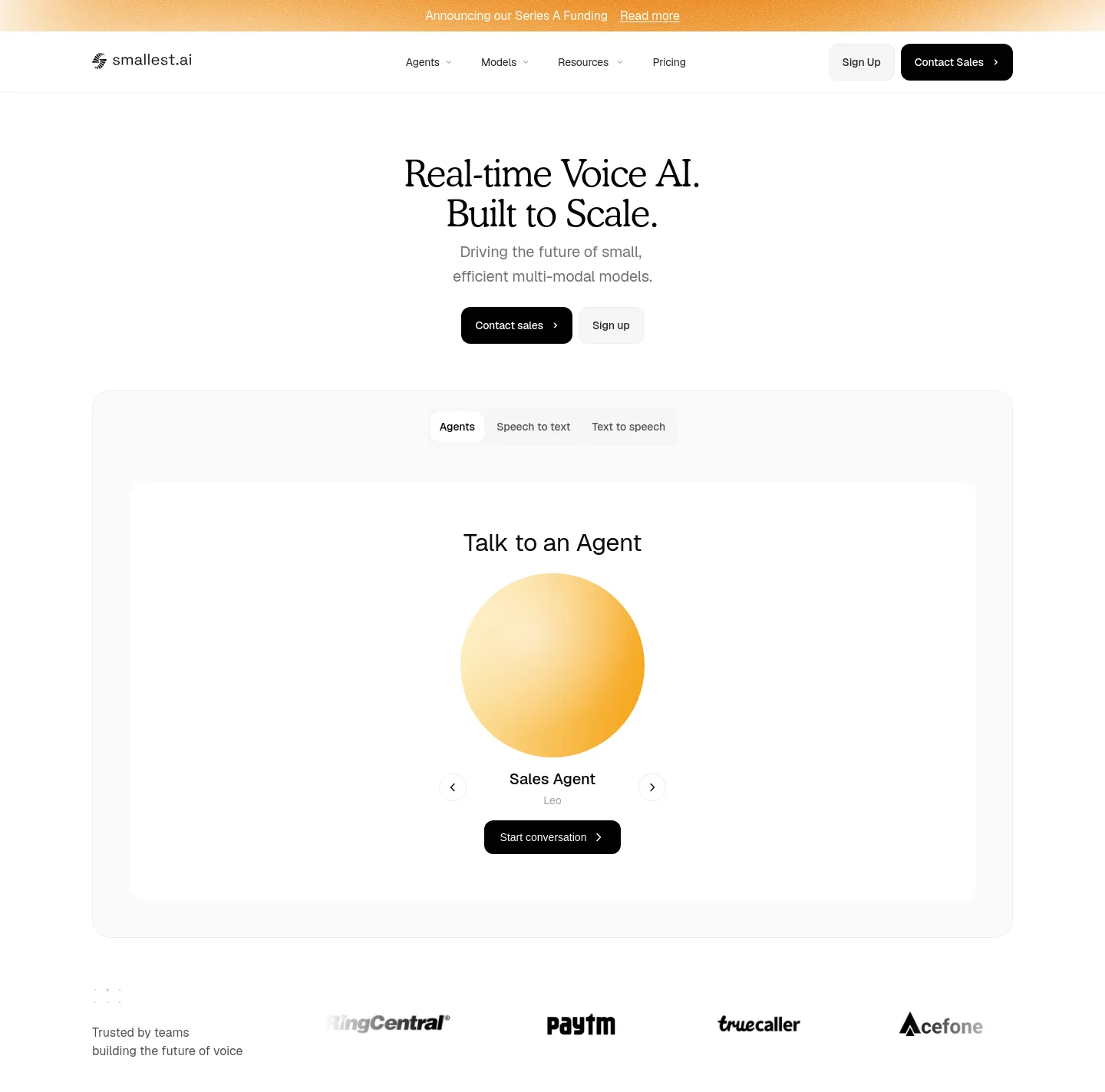 smallest.ai Hero section