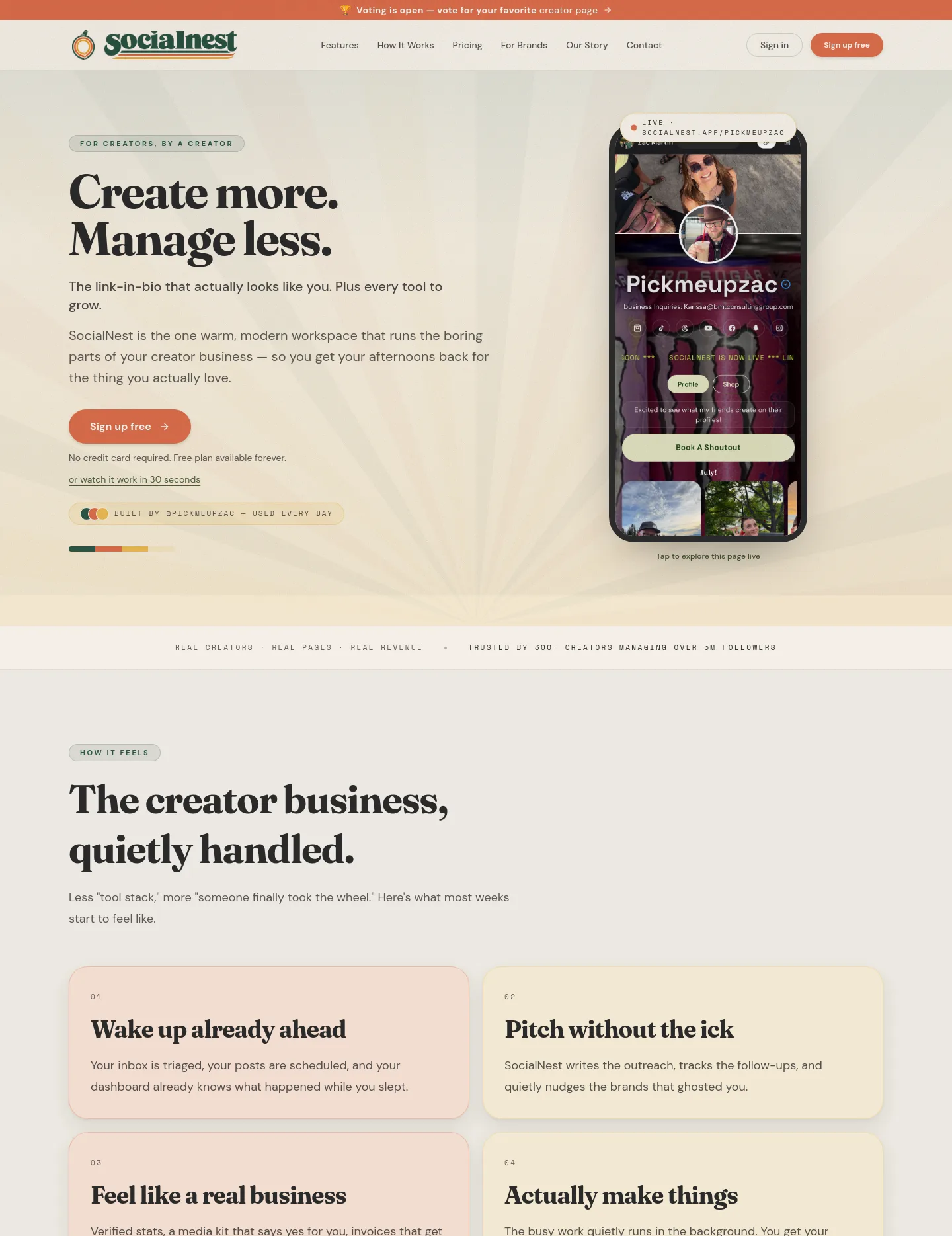 socialnest.app — a real Hero + Pricing page