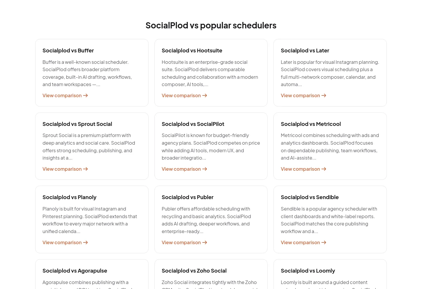socialplod.com Comparison section
