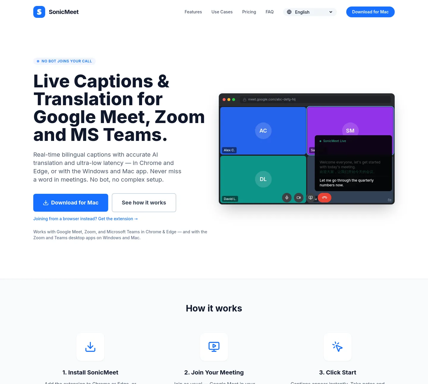 sonicmeet.app — Hero + Pricing