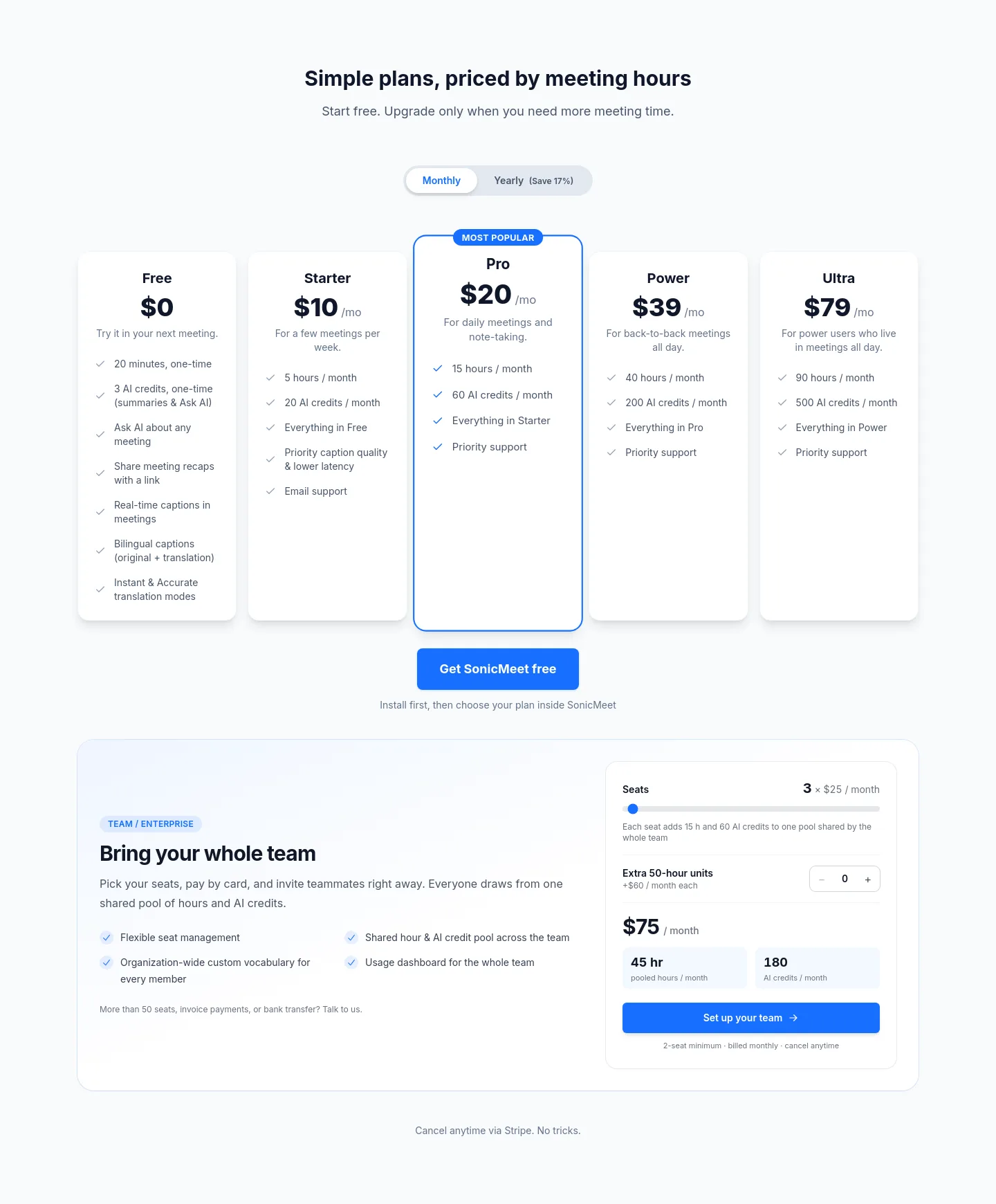 sonicmeet.app — Pricing