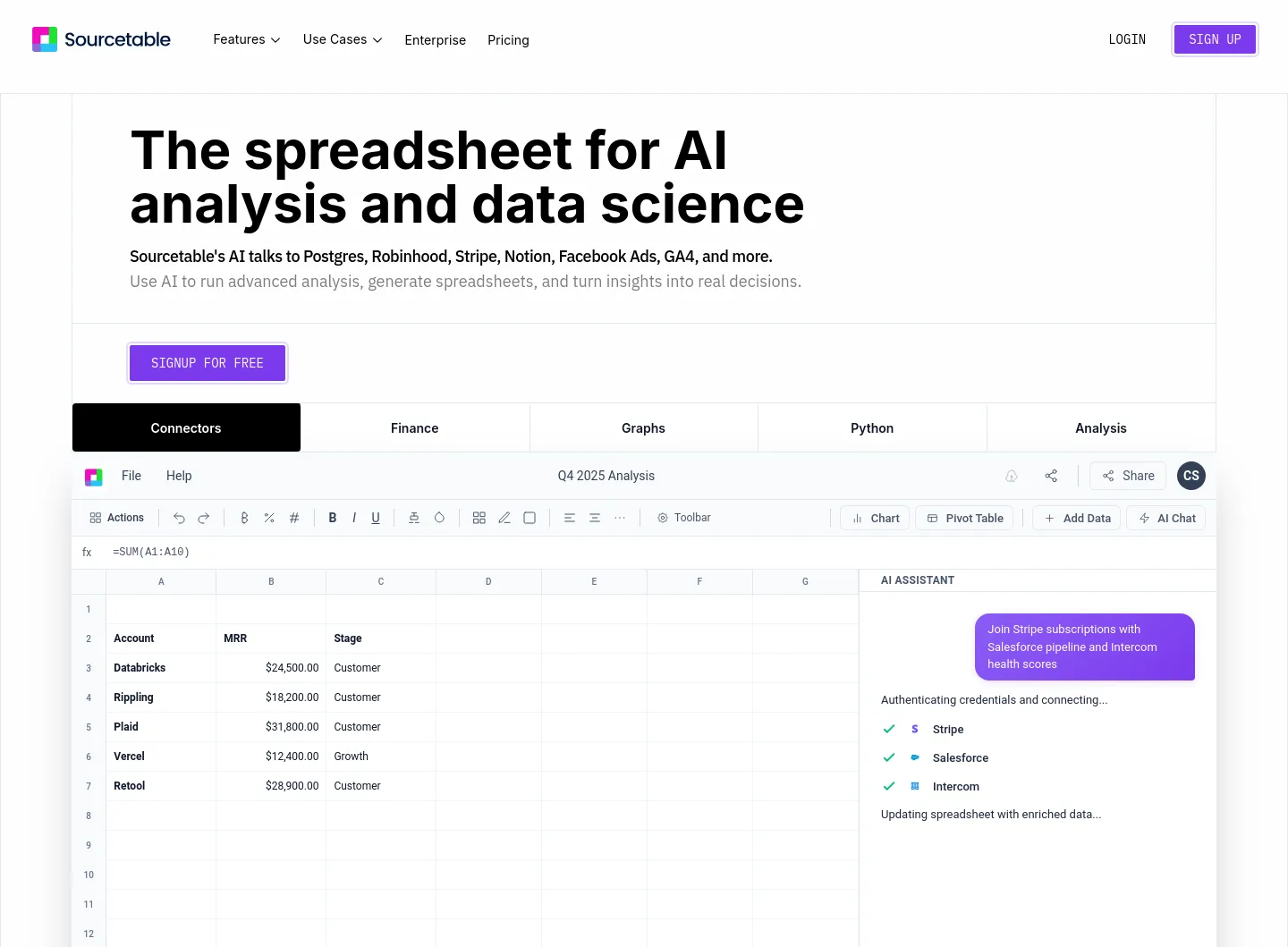 sourcetable.com — a measured funnel