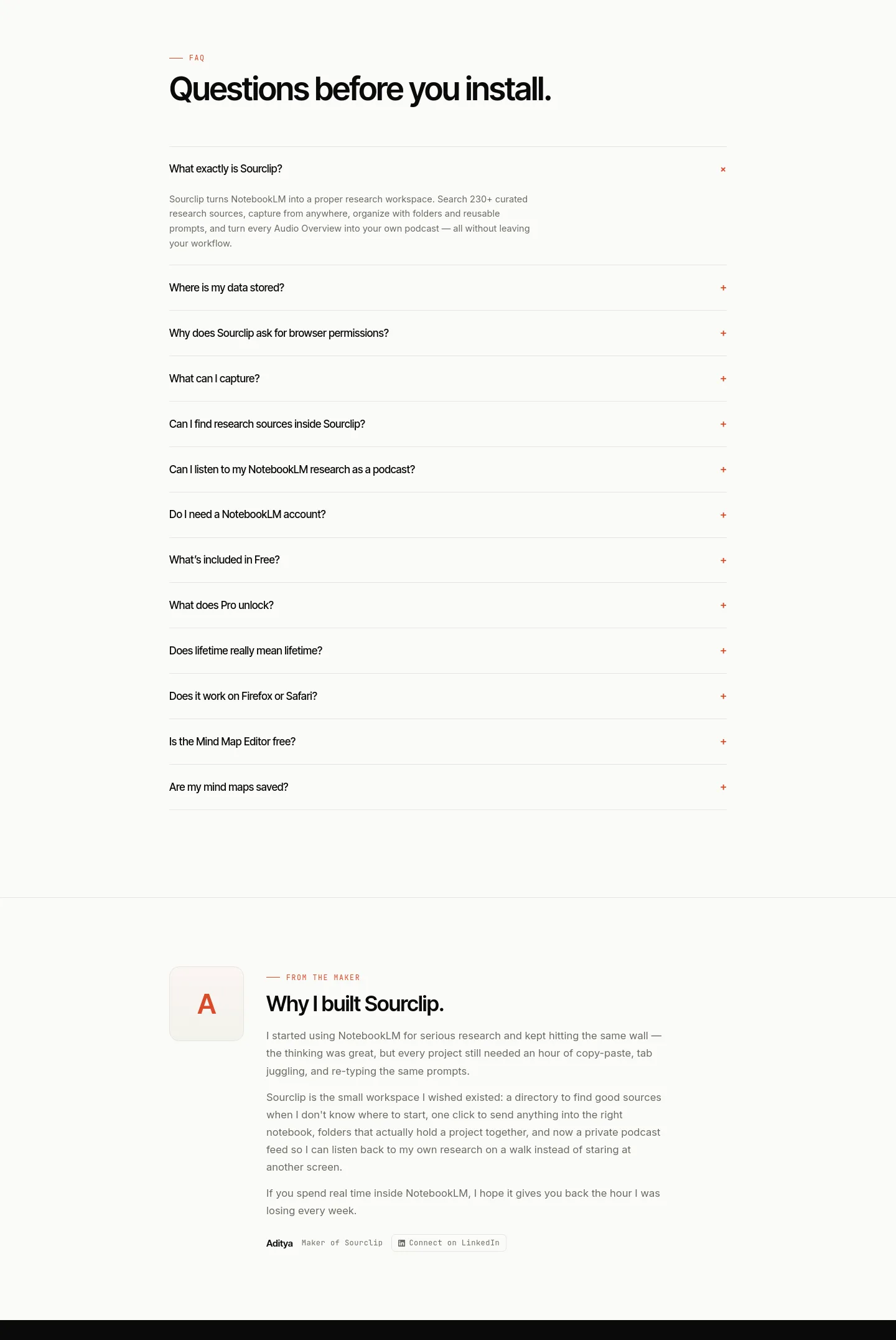 sourclip.com — a real FAQ section