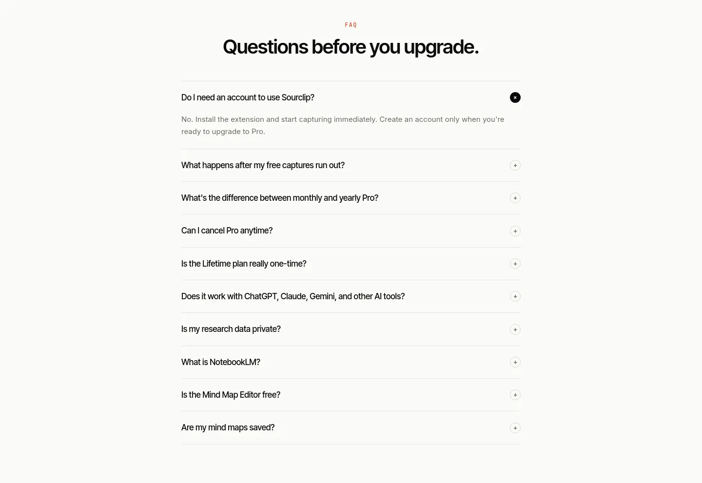 sourclip.com — a real FAQ section