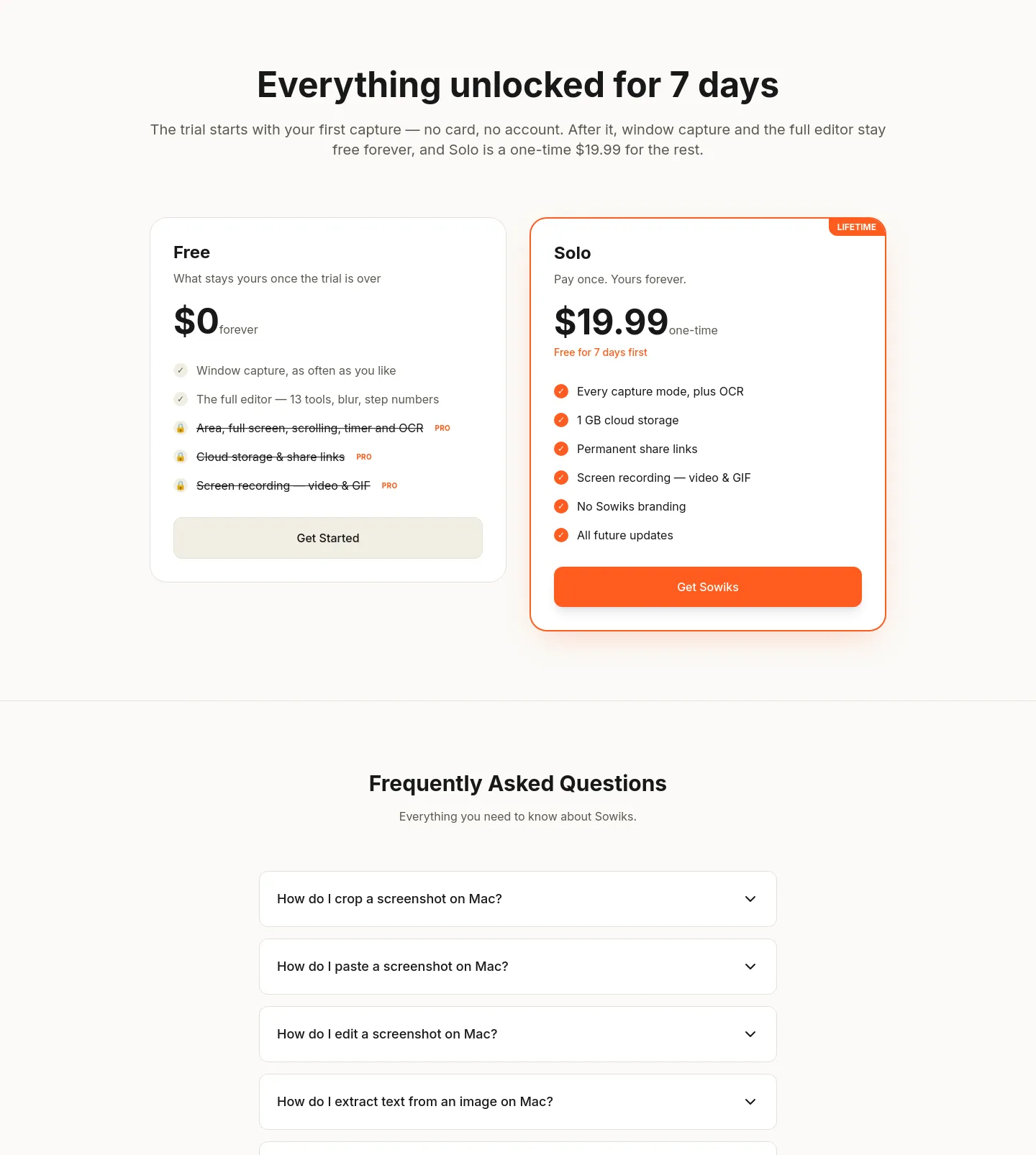 sowiks.com Pricing section