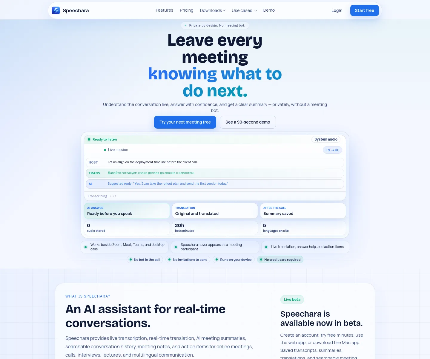 speechara.ai — a measured funnel