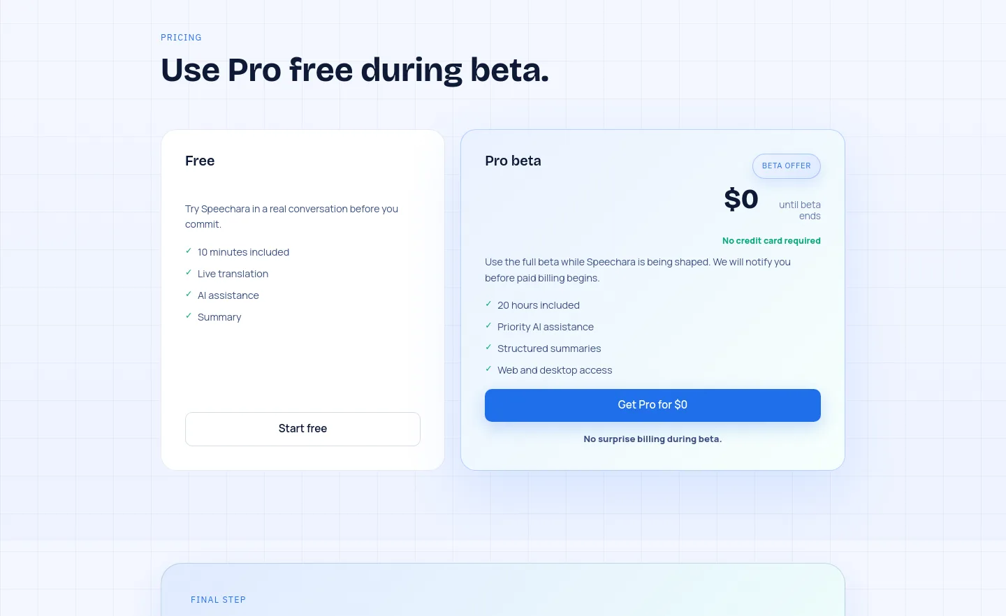 speechara.ai — a real Pricing section