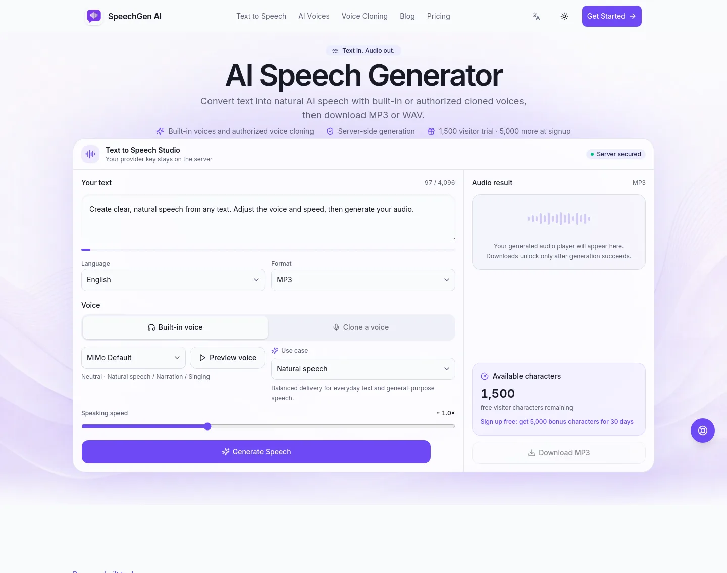 speechgenai.net — a measured funnel