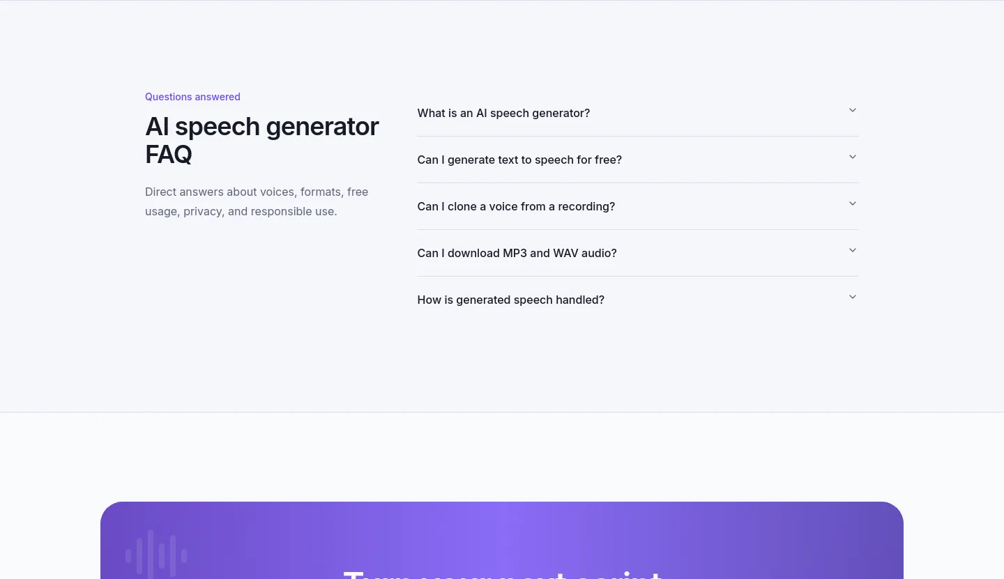 speechgenai.net FAQ section