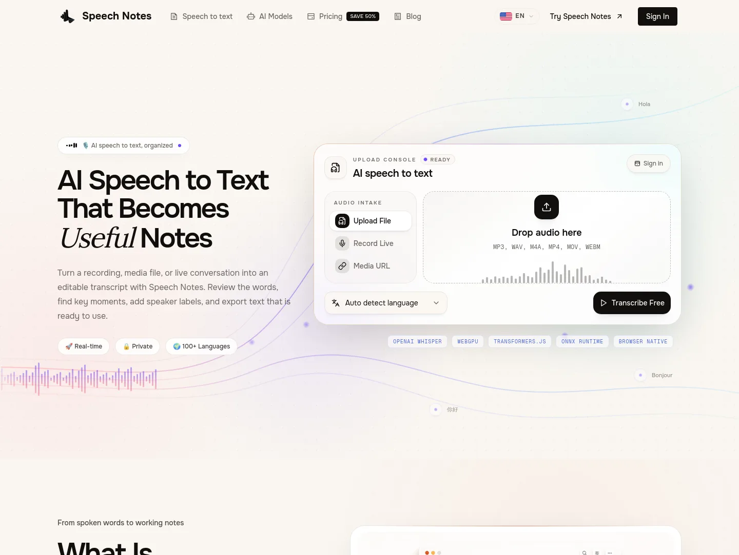 speechnotes.org — a measured funnel