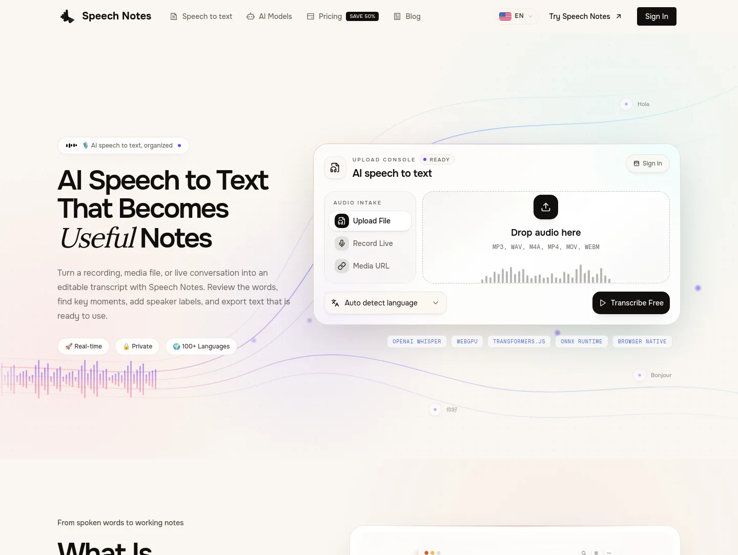 speechnotes.org — The Pricing Page