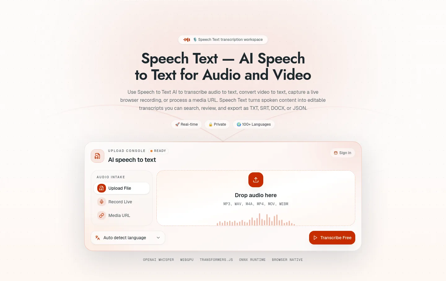 speechtext.co Hero section