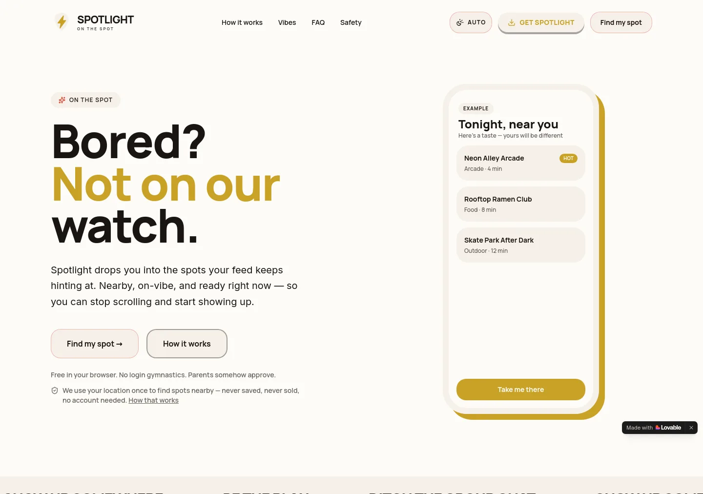 spotlightentertainment.lovable.app — a measured funnel