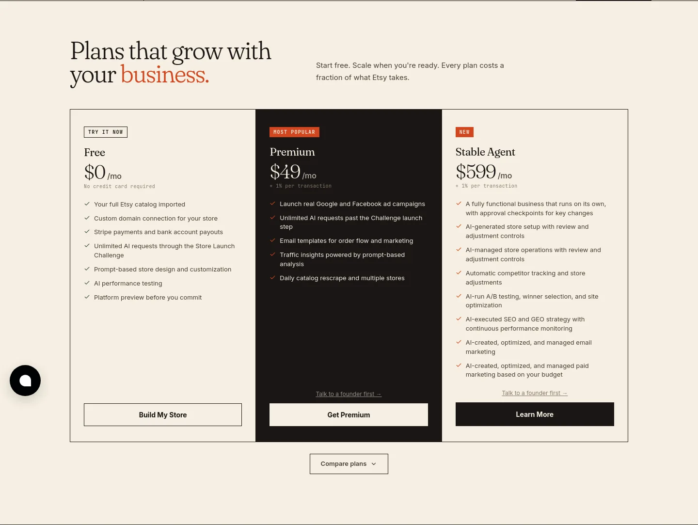 stablecommerce.ai Pricing section