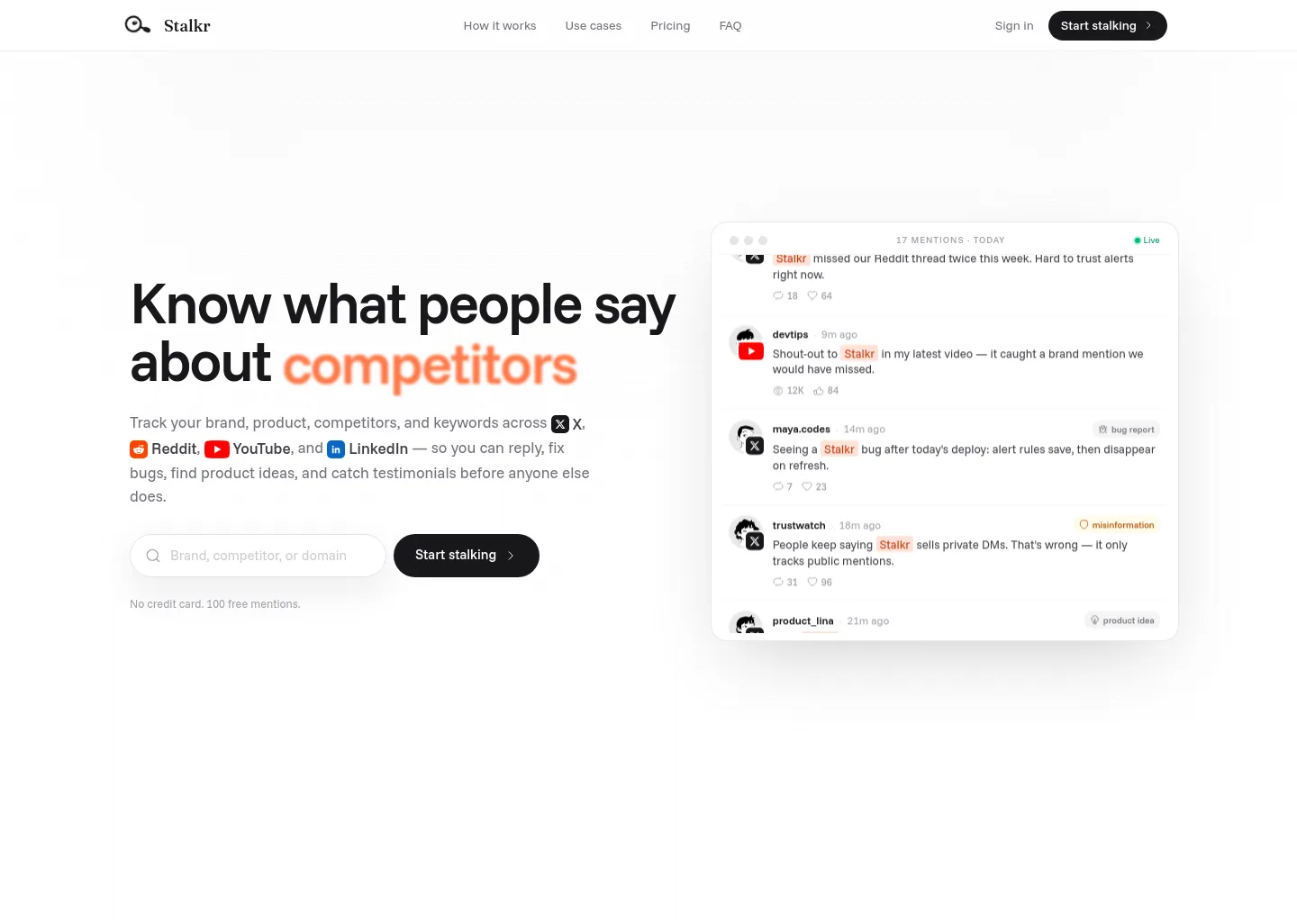 stalkr.ai — a measured funnel