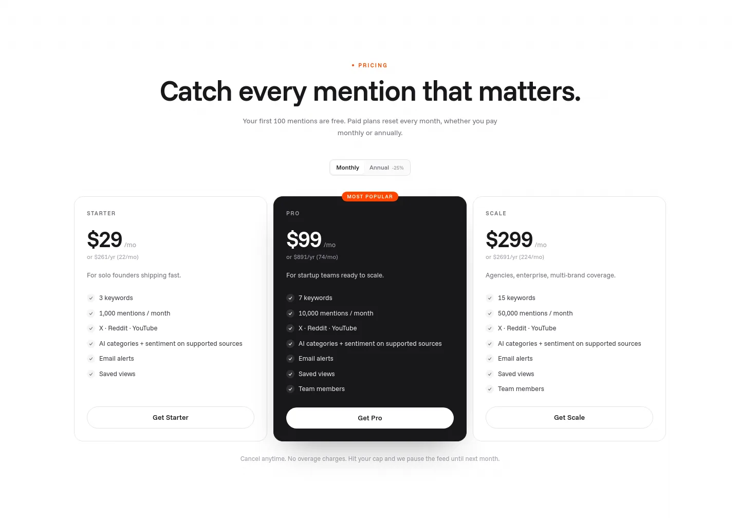 stalkr.ai — a real Pricing section