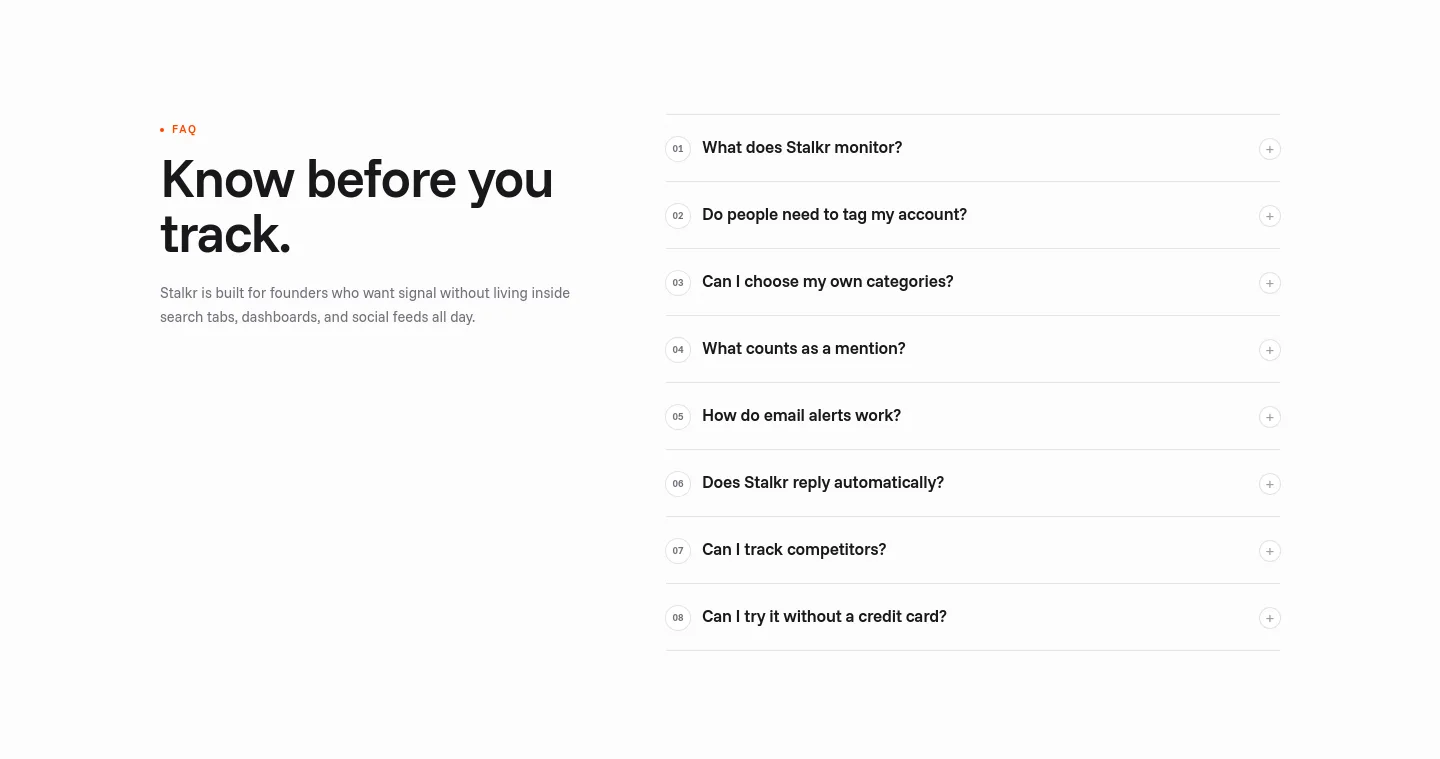 stalkr.ai — a real FAQ section