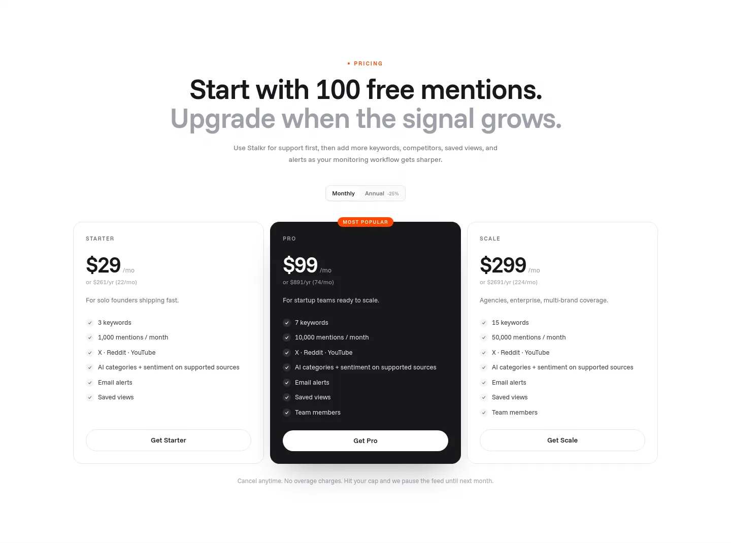 stalkr.ai Pricing section