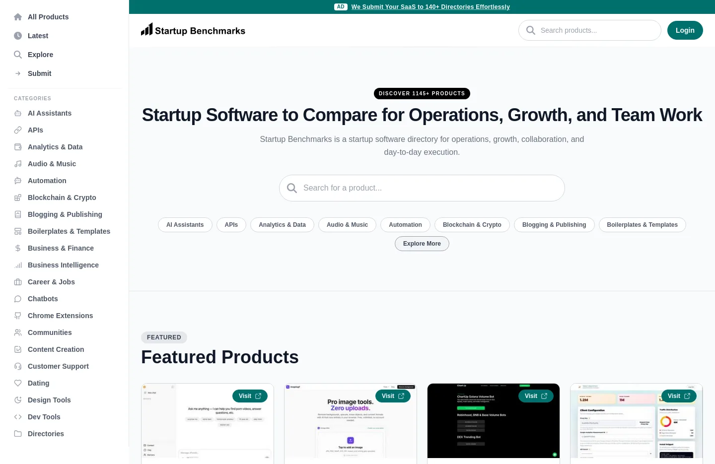 startupbenchmarks.com — a measured funnel