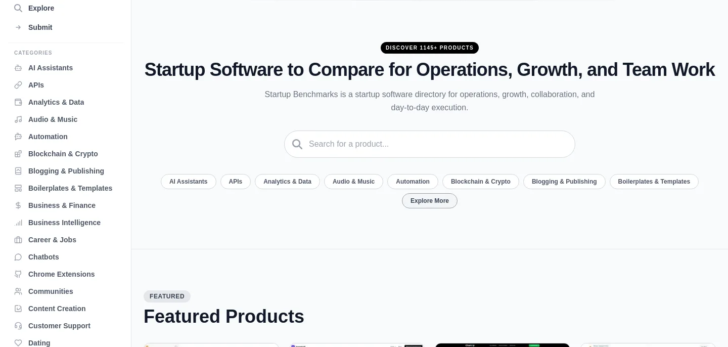 startupbenchmarks.com Hero section