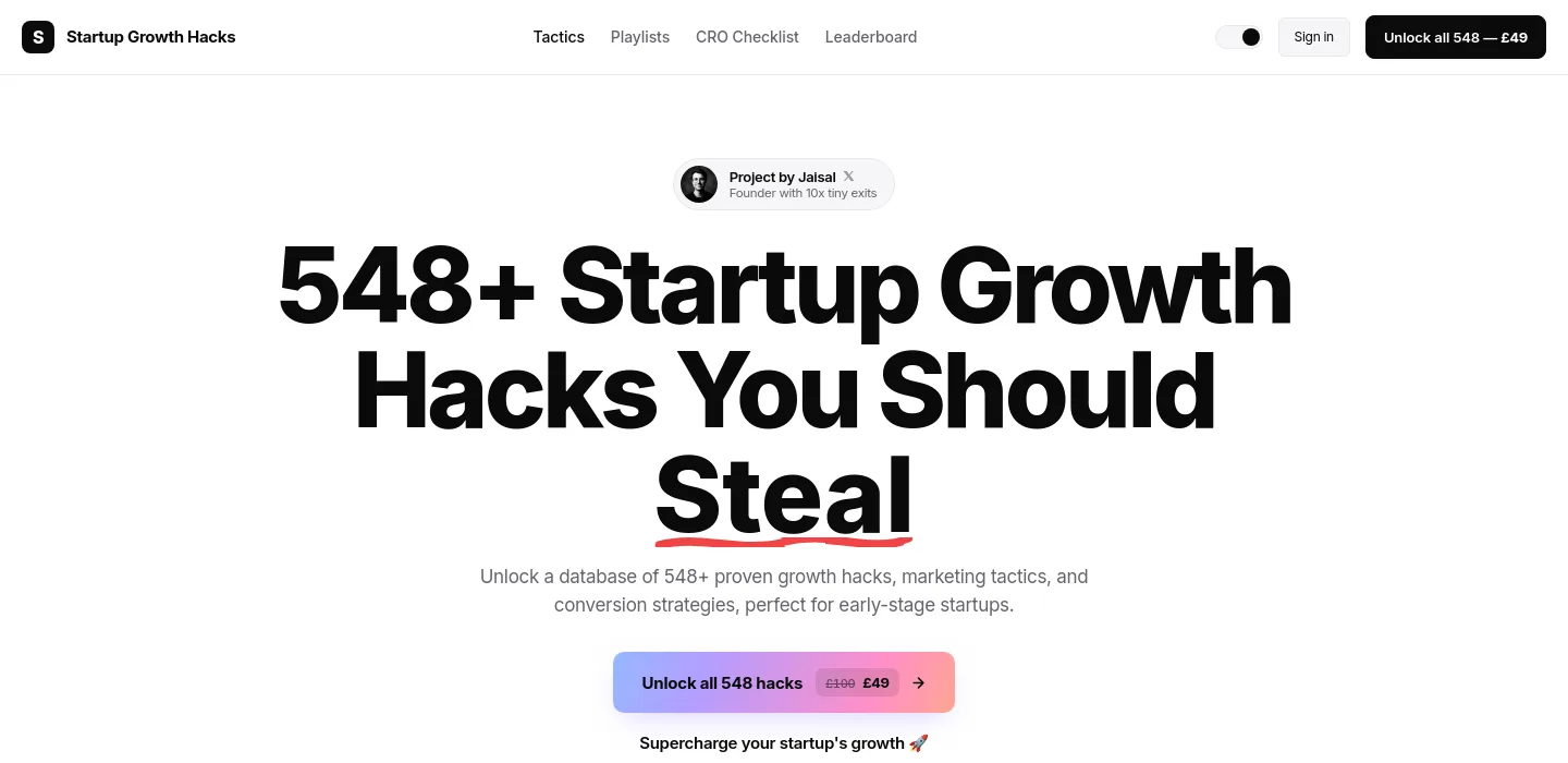 startupgrowthhacks.com — a measured funnel