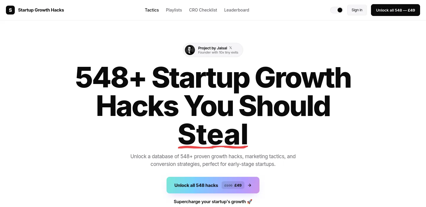 startupgrowthhacks.com — a measured funnel