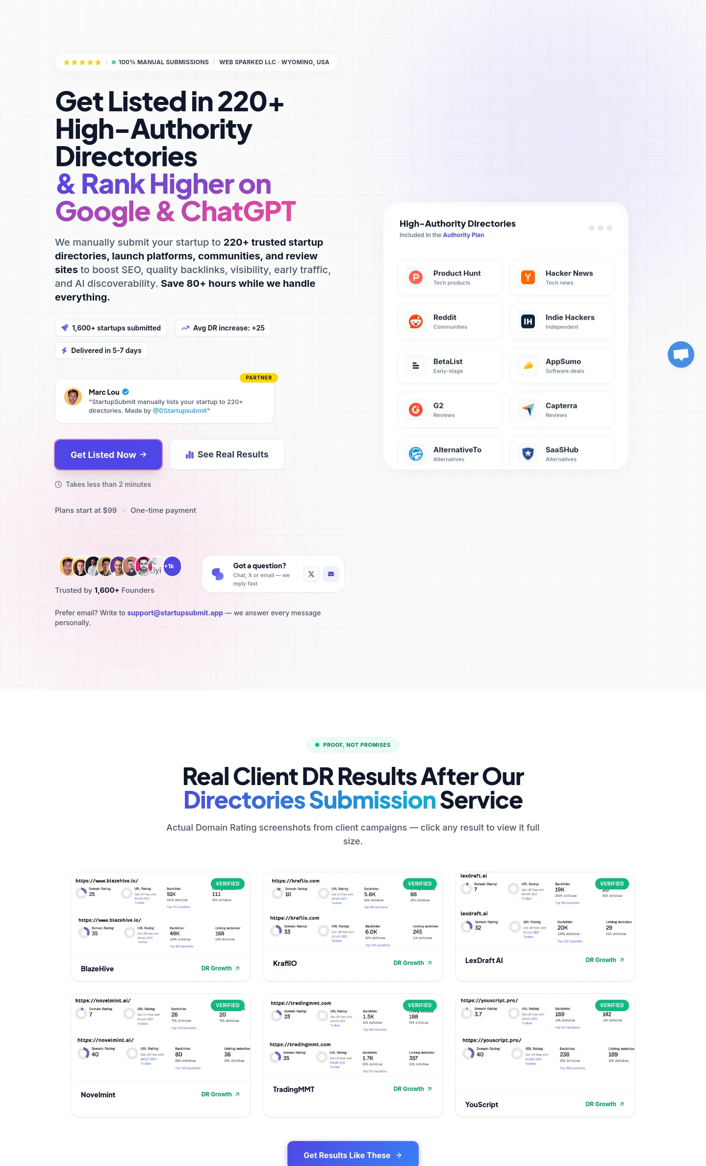 startupsubmit.app Hero section