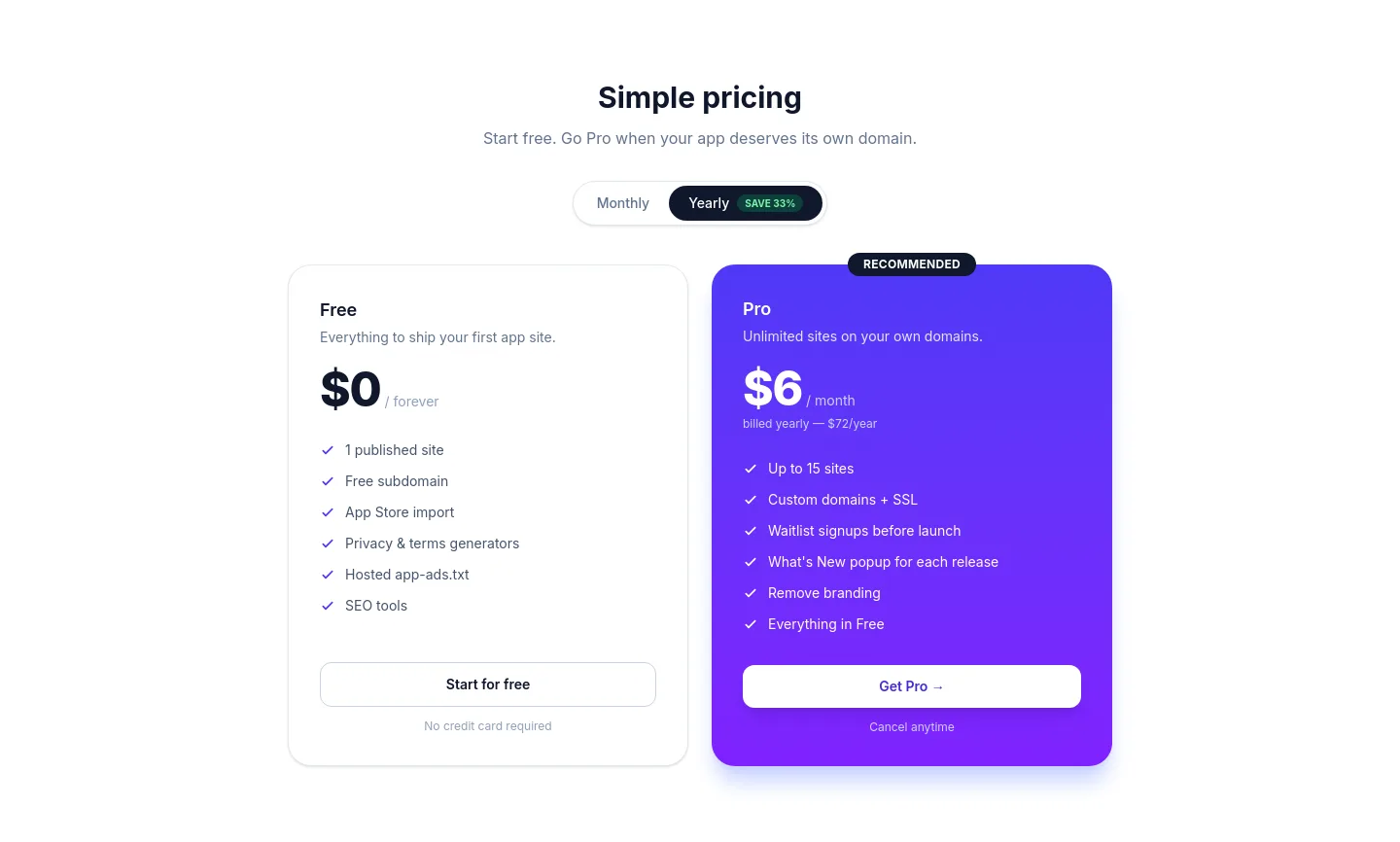 storestand.app — a real Pricing section