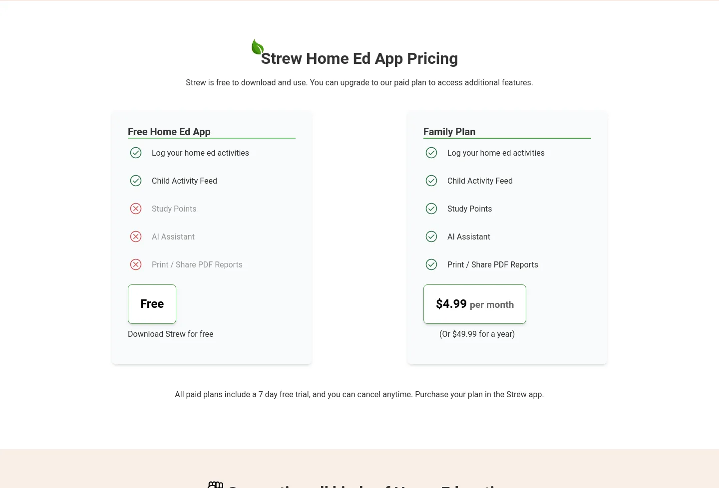 strew.app — a real Pricing section