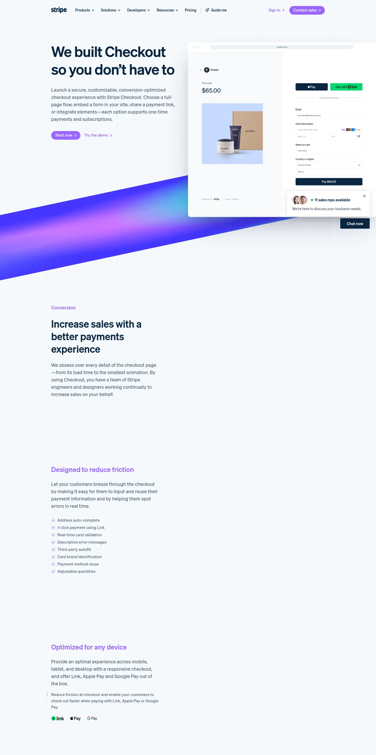 stripe.com Hero section