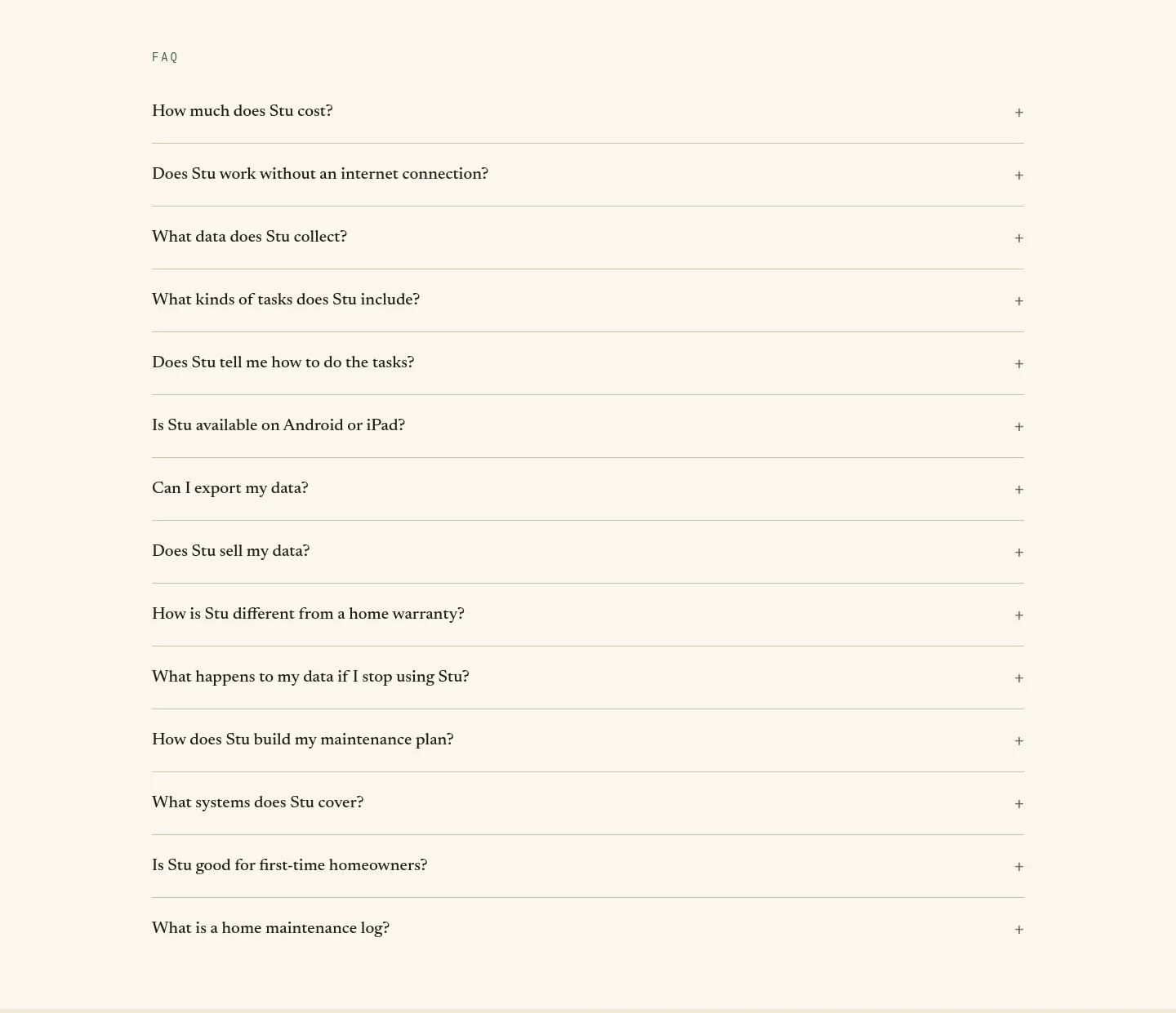 stu.tools — a real FAQ section