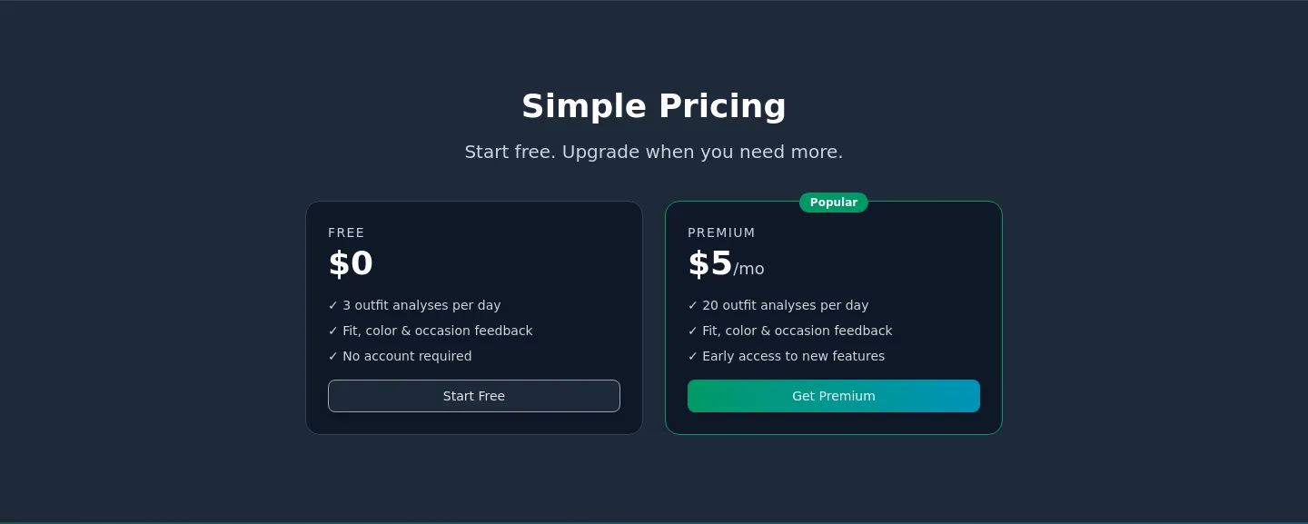 stylebias.app — a real Pricing section