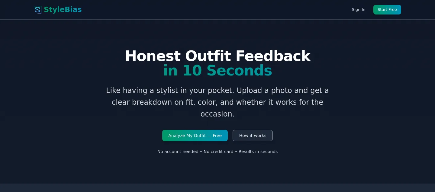 stylebias.app — Hero + Pricing
