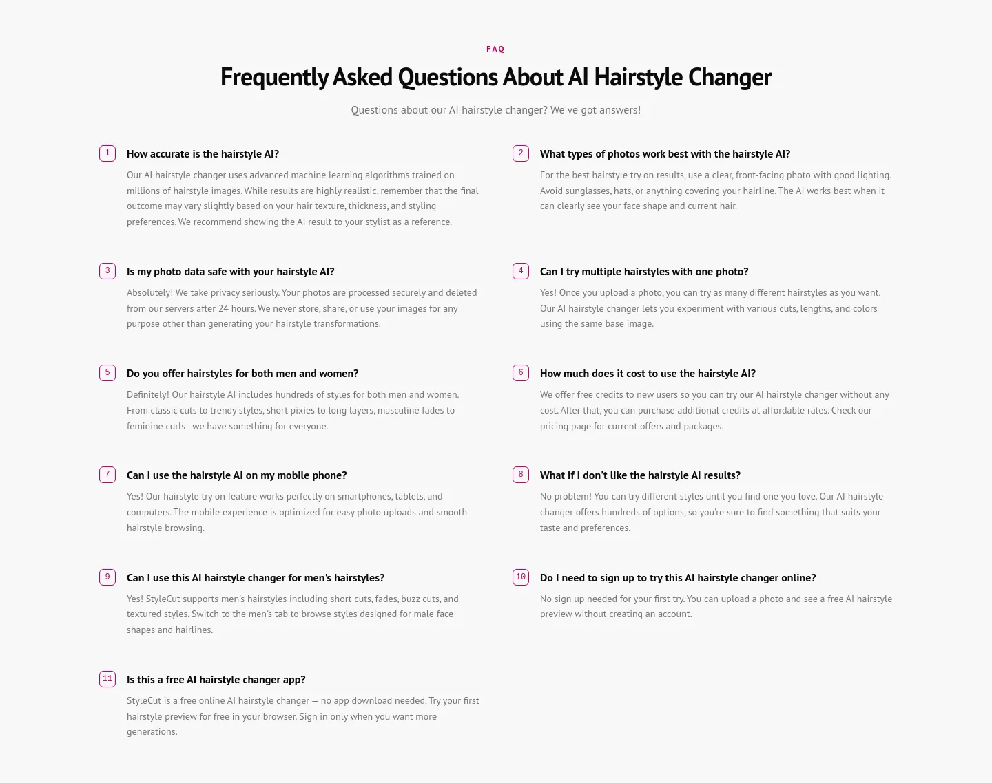 stylecut.app FAQ section
