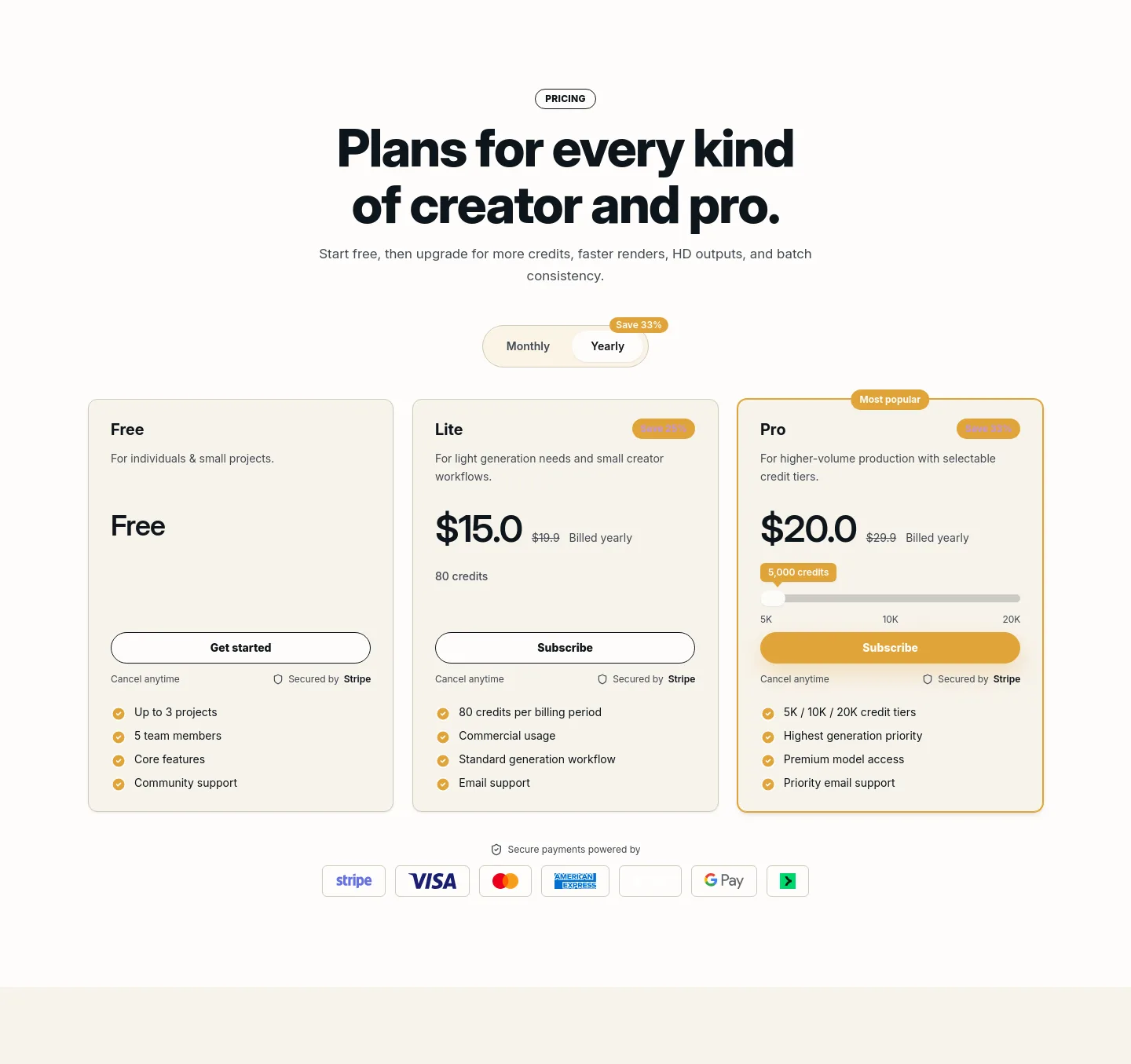 stylizeimage.com — a real Pricing section