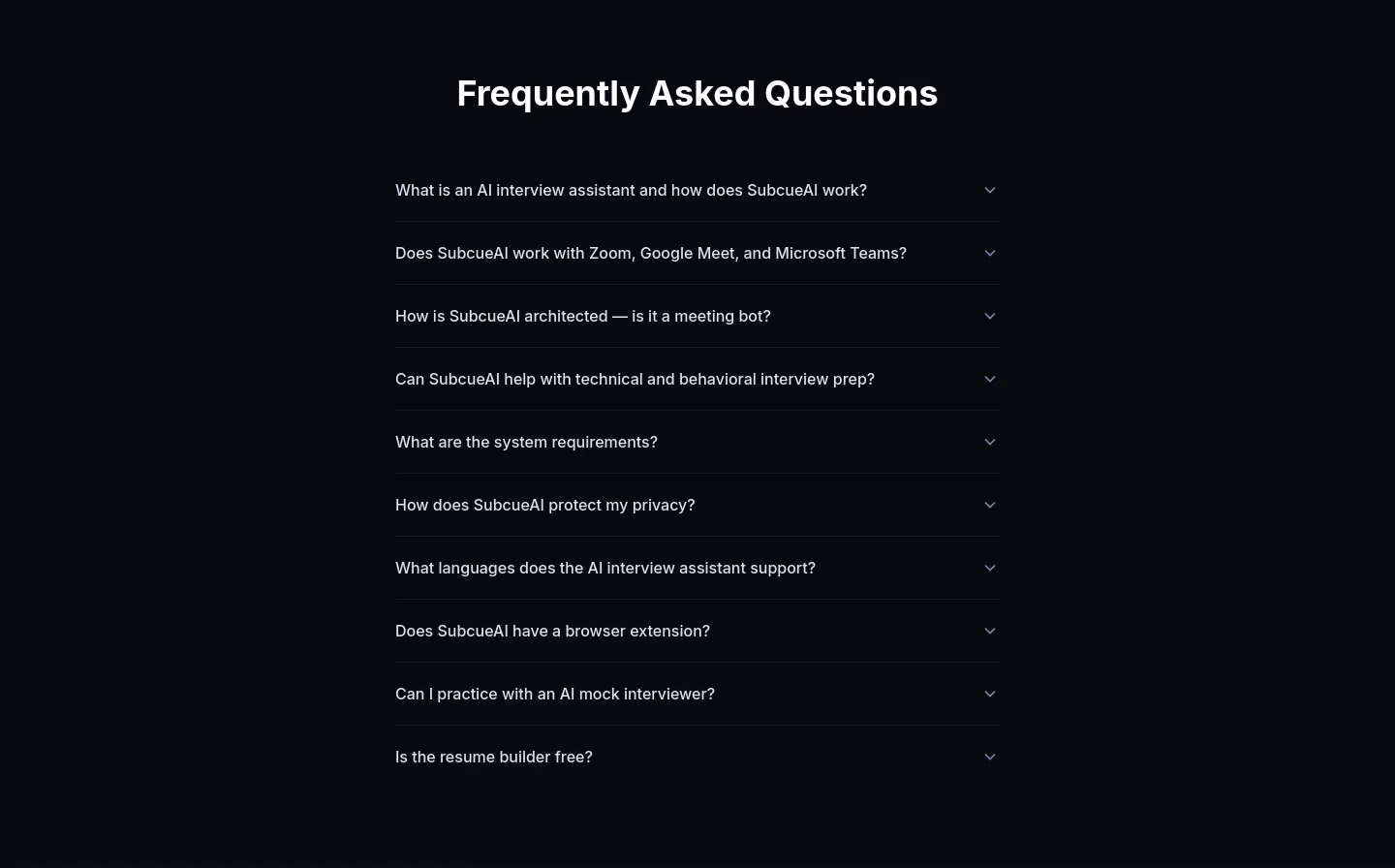 subcue.ai — a real FAQ section