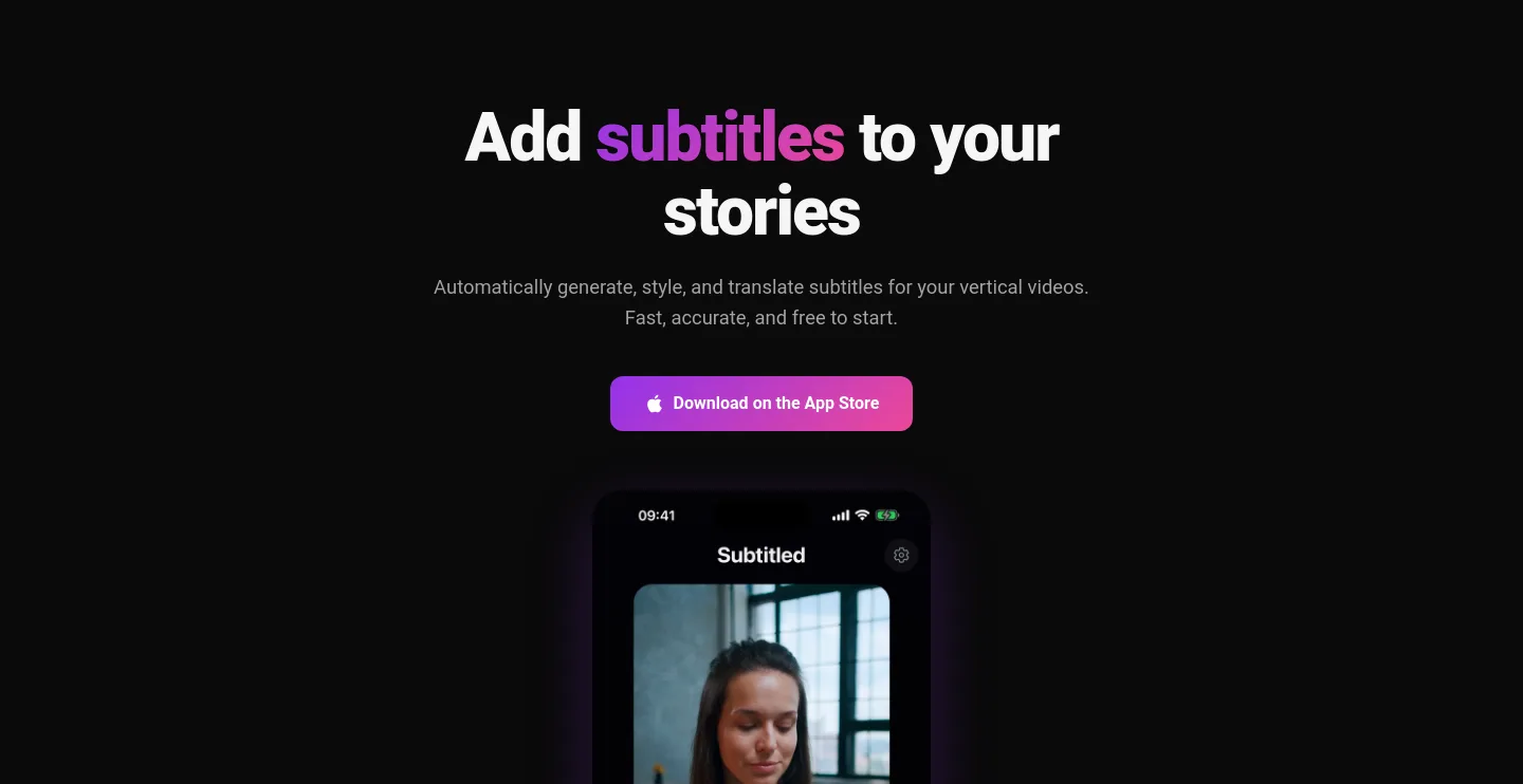 subtitles-app.com Hero section